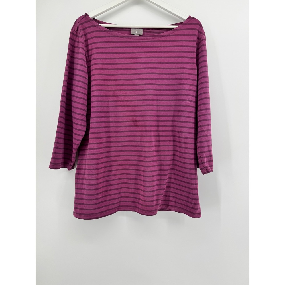 J. Jill Berry Purple Striped Boatneck Top 3/4 Sleeve Cotton Blend Shirt Womens‎